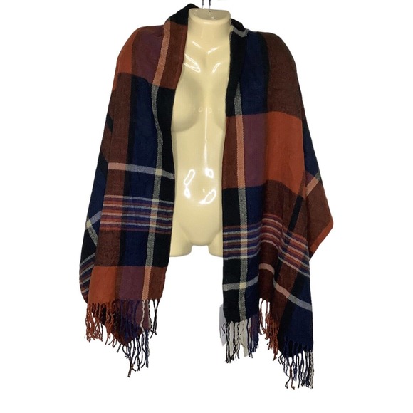 Zara Scarf Womens Medium Wrap 78x25 Multicolored Plaid Fringe Lightweight Shawl - Picture 1 of 5